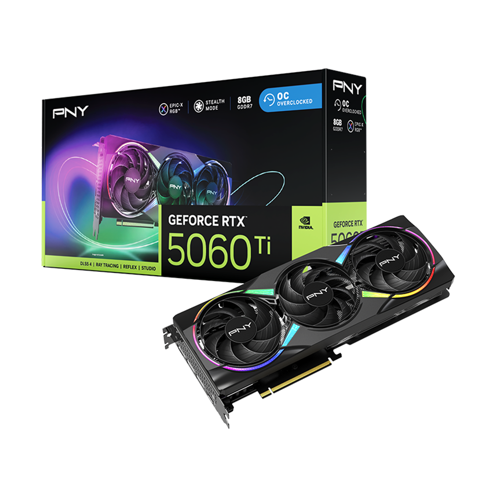 PNY Nvidia GeForce RTX 5060 Ti 8GB ARGB Overclocked Triple Fan Graphics Card - Black