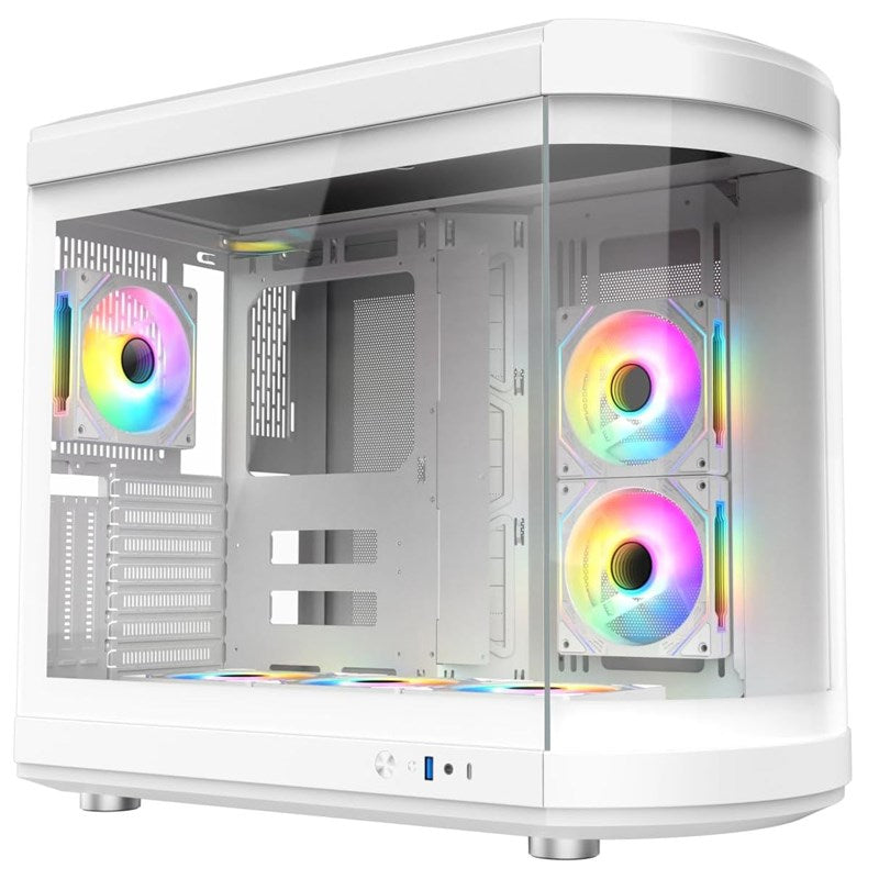 COOLMOON C006 Tempered Glass ATX Mid Tower Gaming PC Case - White (4 ARGB Fans Included)
