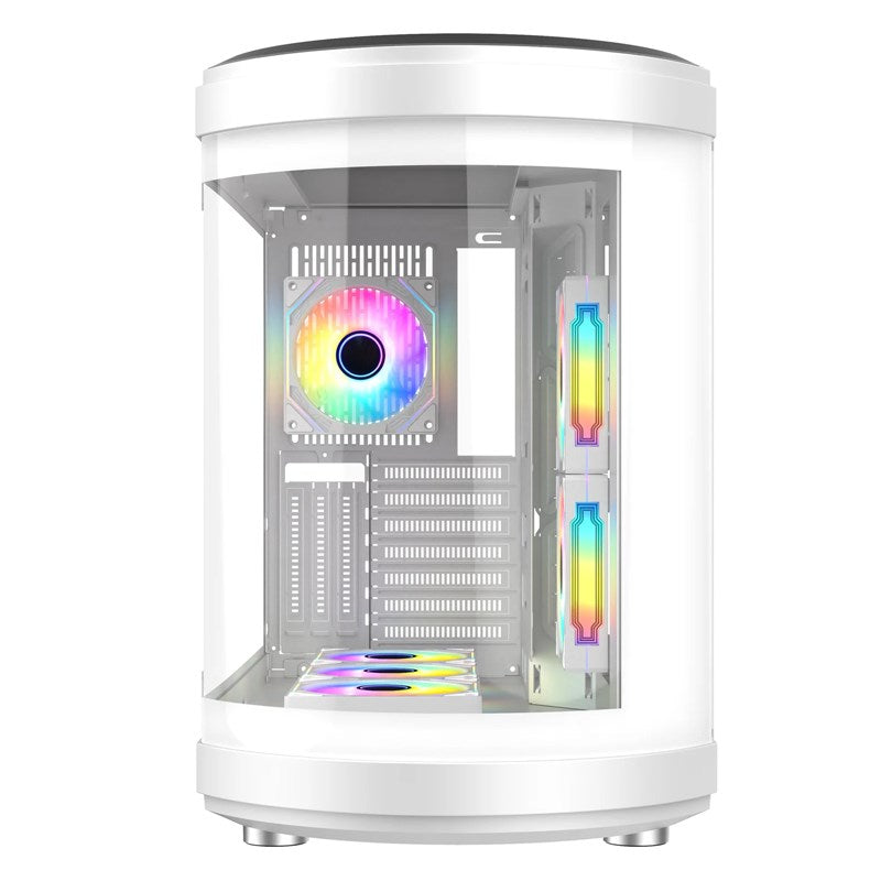 COOLMOON C006 Tempered Glass ATX Mid Tower Gaming PC Case - White (4 ARGB Fans Included)