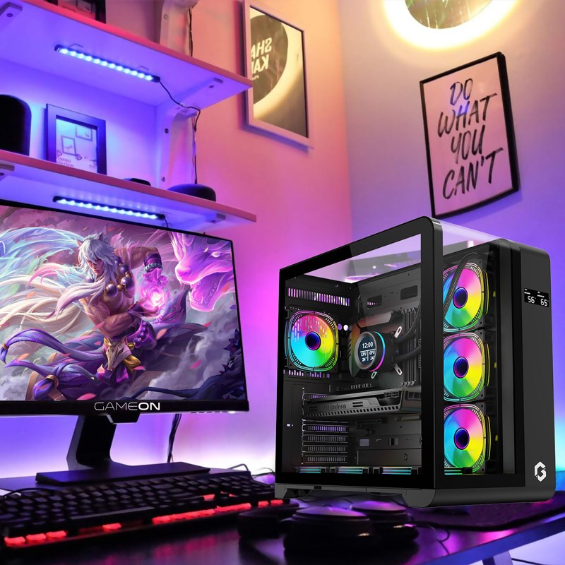 GAMEON INFINITY Series ARGB ATX Mid Tower Gaming PC Case - Black (7 ARGB Fans Included)