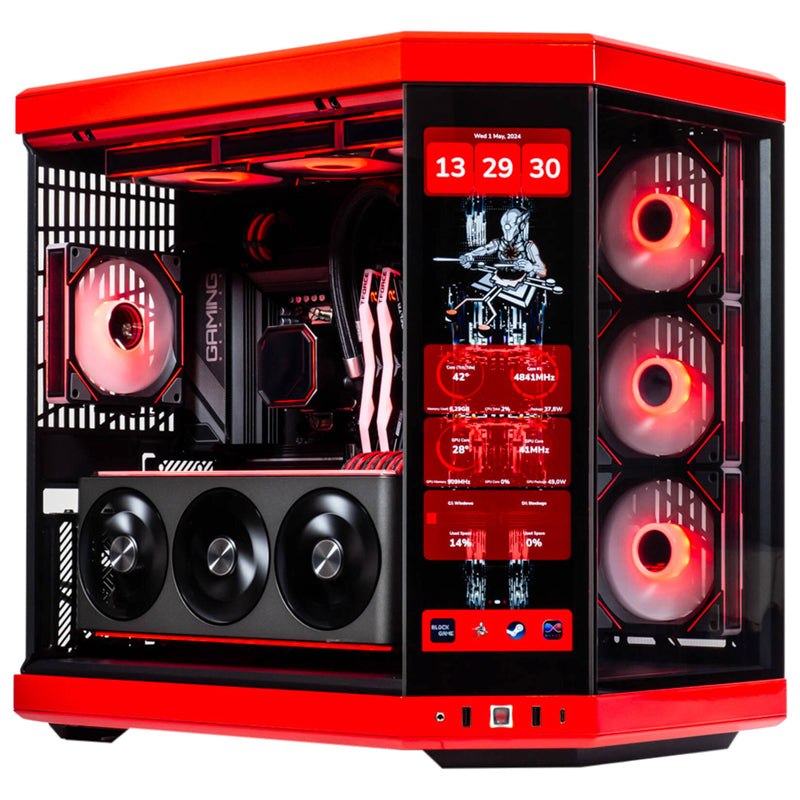 HYTE Y70 Touch Infinite E-ATX Mid Tower Gaming Case with 14.5" Touch Display - Black Cherry