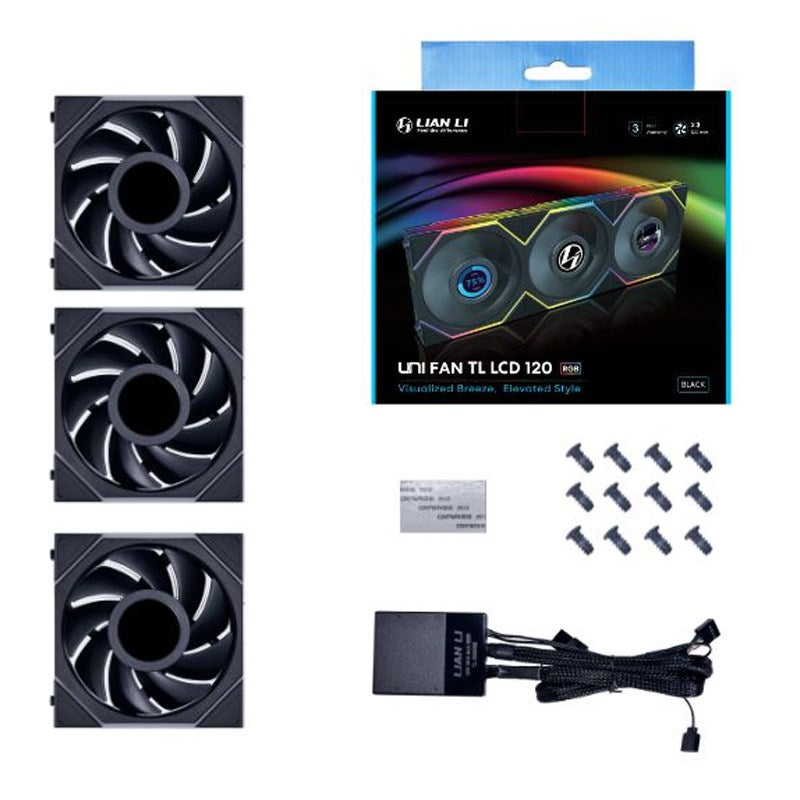 LIAN LI UNI FAN TL LCD 120mm ARGB Cooling Fan with 1.6" LCD Screen (Pack of 3)