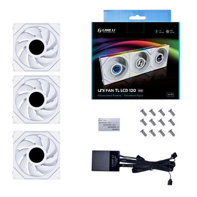 LIAN LI UNI FAN TL LCD 120mm ARGB Cooling Fan with 1.6" LCD Screen (Pack of 3)