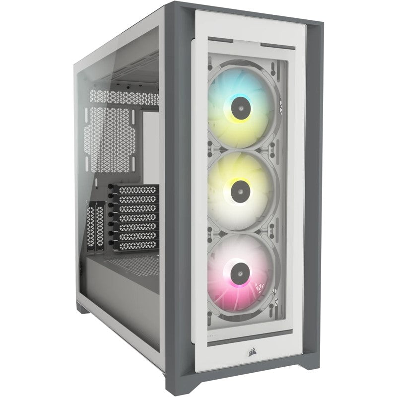 Corsair iCUE 5000X RGB ATX Mid Tower 3 Side Tempered Glass Panel PC Gaming Case With 4 RGB Fans - White