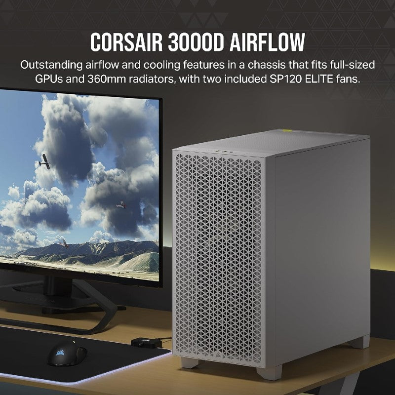 Corsair 3000D RGB AIRFLOW ATX Mid-Tower Gaming PC Case - White