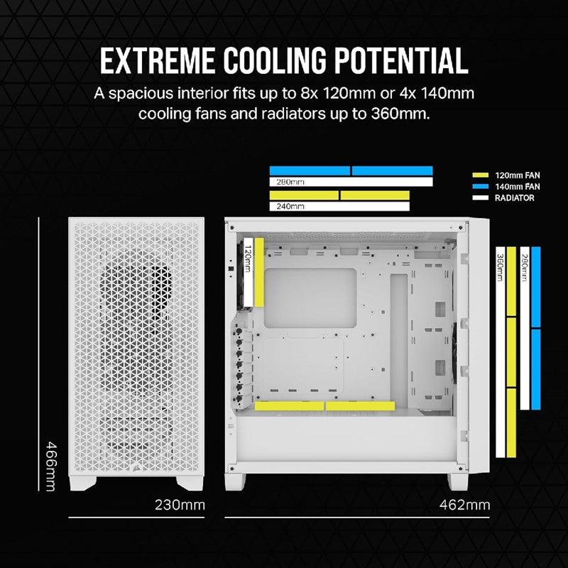 Corsair 3000D RGB AIRFLOW ATX Mid-Tower Gaming PC Case - White
