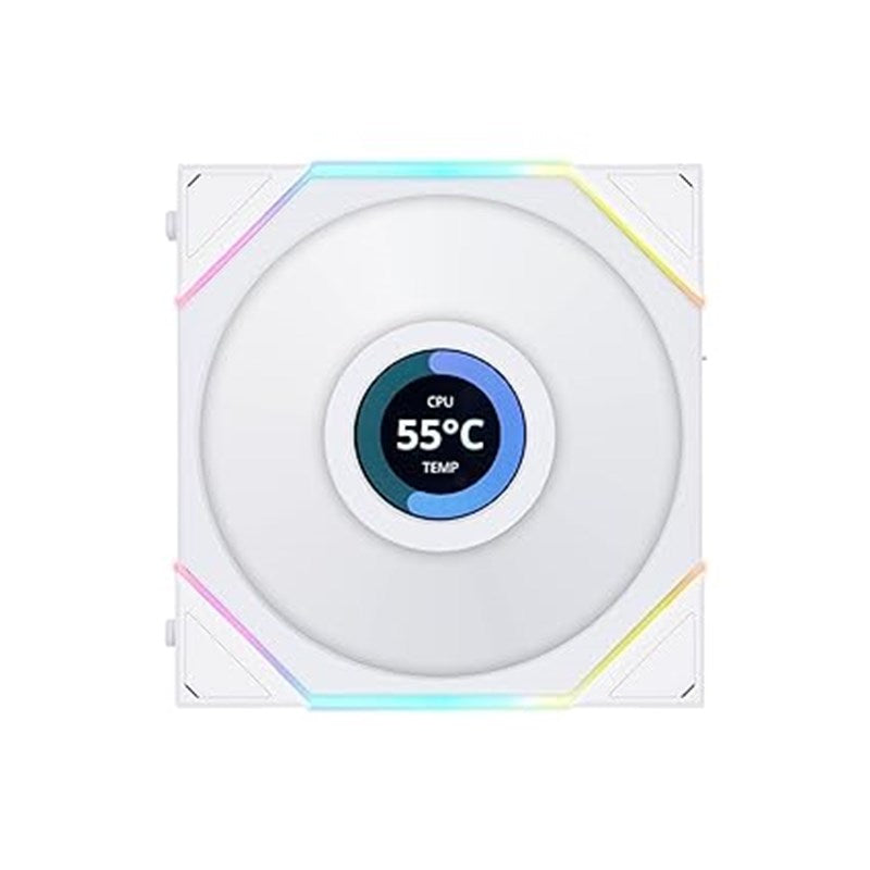 LIAN LI UNI FAN TL LCD Reverse Blade 120mm ARGB Cooling Fan with 1.6" LCD Screen (Pack of 3) - White