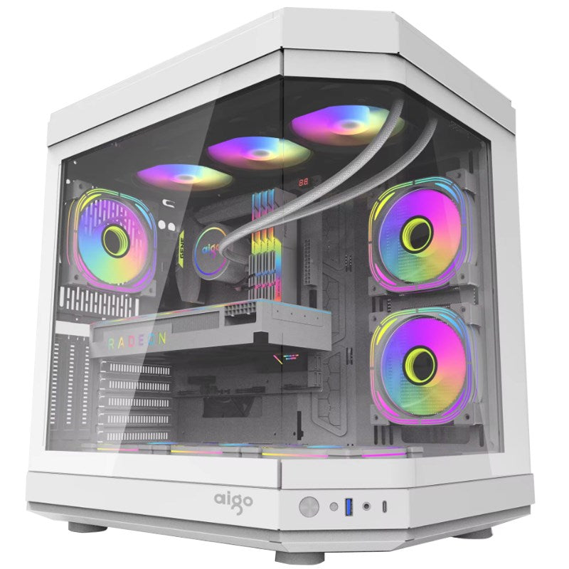 Aigo DarkFlash ARC2 ATX Tempered Glass Mid Tower Gaming Case - White (Fans Not Included)