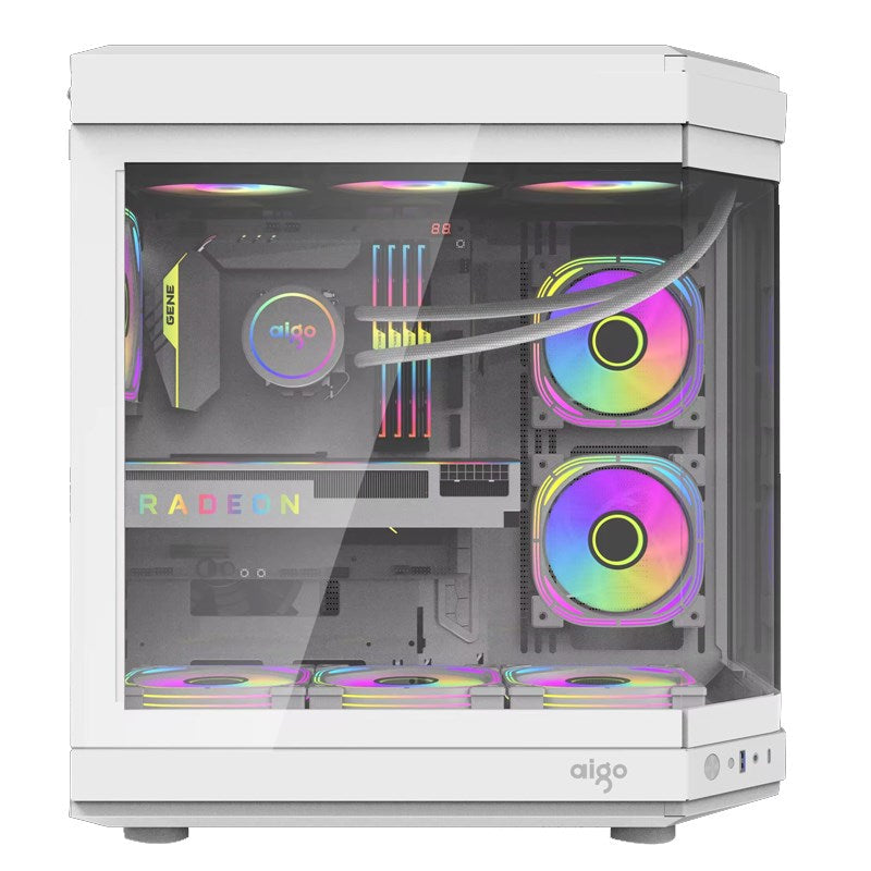 Aigo DarkFlash ARC2 ATX Tempered Glass Mid Tower Gaming Case - White (Fans Not Included)