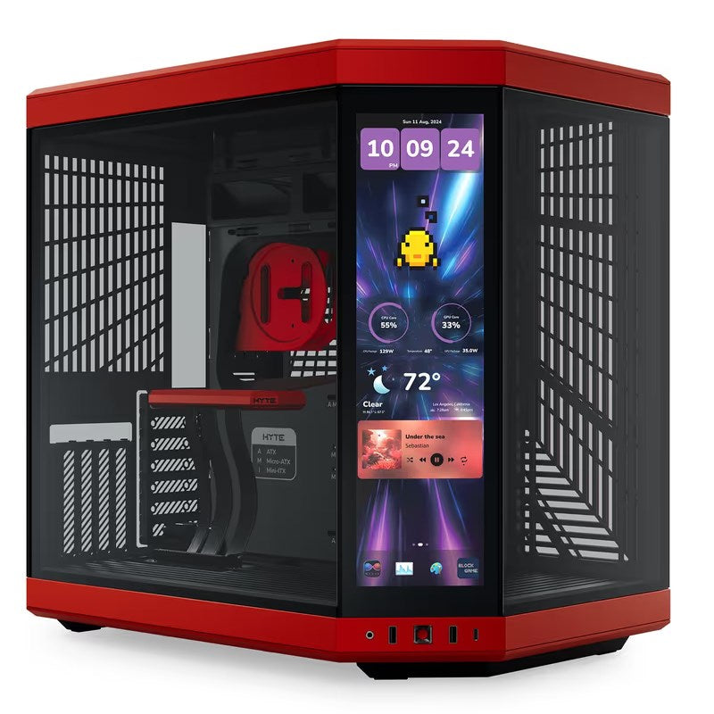 HYTE Y70 Touch Infinite E-ATX Mid Tower Gaming Case with 14.5" Touch Display - Black Cherry