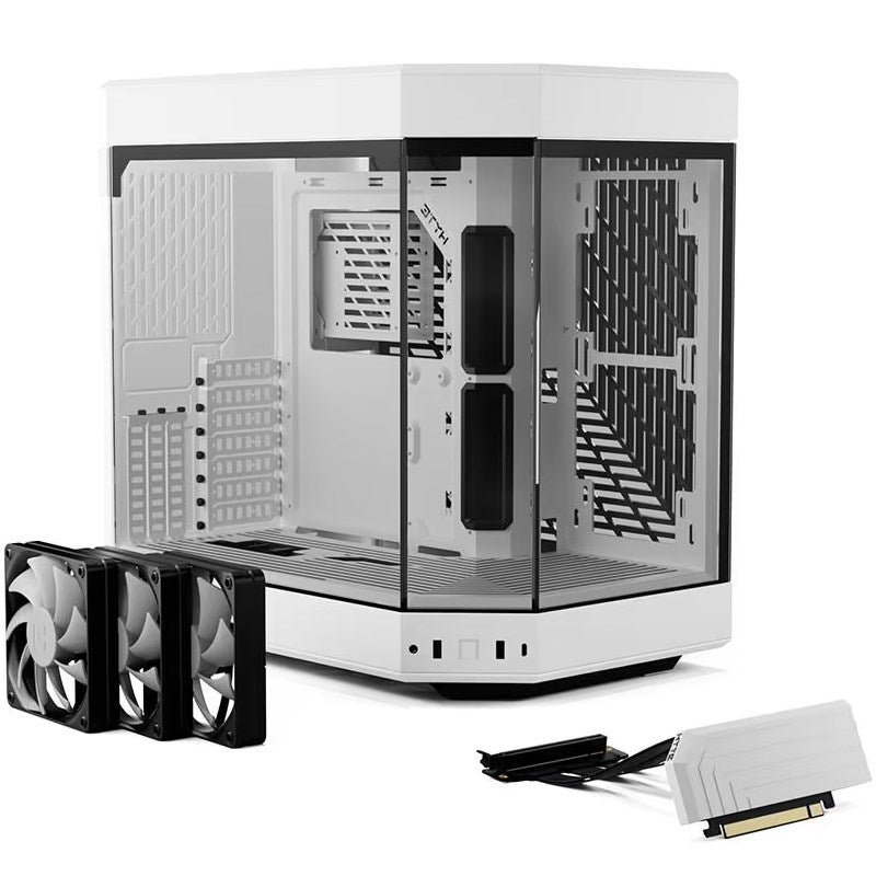 HYTE Y60 Panoramic Tempered Glass E-ATX Mid Tower Gaming Case with 3 Fans - Snow White