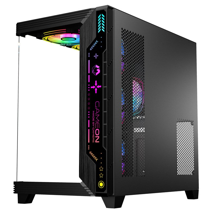 GAMEON PULSE Series ARGB ATX Mid Tower Gaming PC Case - Black (7 ARGB Fans Included)