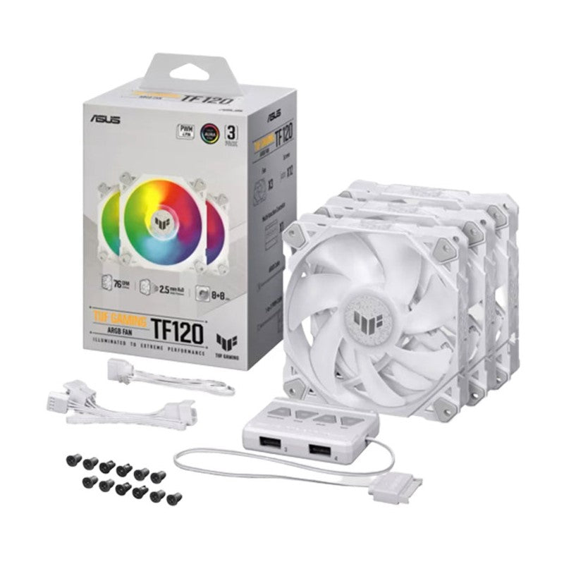 Asus TUF Gaming TF120 ARGB 3 in 1 Gaming Case Fan - White