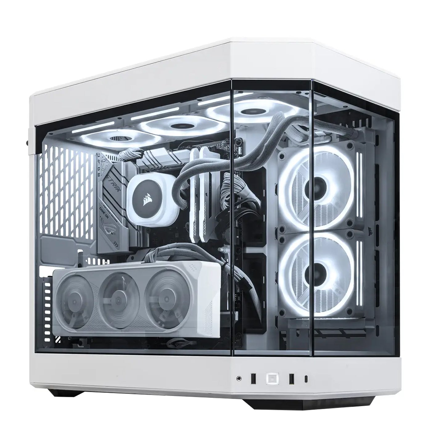 HYTE Y60 Panoramic Tempered Glass E-ATX Mid Tower Gaming Case with 3 Fans - Snow White