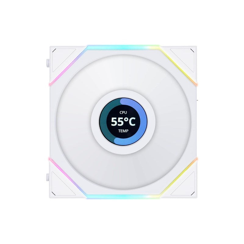 LIAN LI UNI FAN TL LCD Reverse Blade 120mm ARGB Cooling Fan with 1.6" LCD Screen (Single Pack) - White