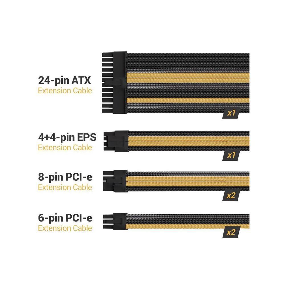 AZZA Power Supply Sleeved Cable ( Black & Gold ) Power Supply Cable Extension Kit with Extra-Sleeved - Black & Gold
