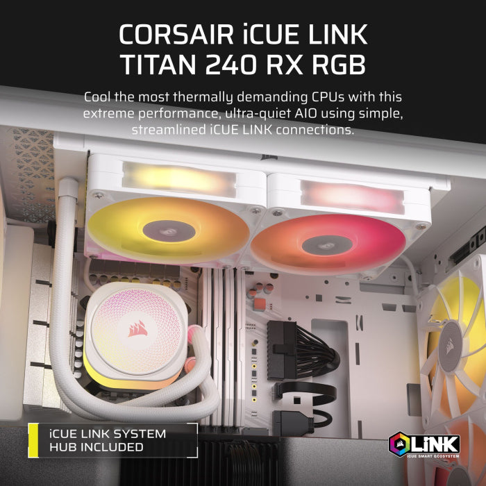 Corsair iCUE Link Titan 240 RX RGB Extreme Performance 240mm Liquid CPU Cooler - White