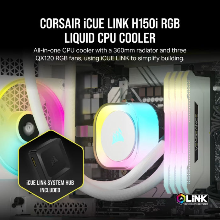 Corsair iCUE Link H150i RGB Extreme Performance 360MM CPU Liquid Cooler - White