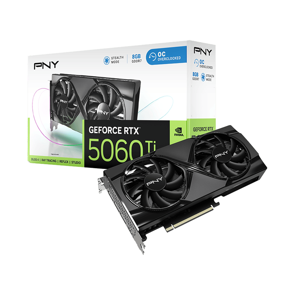 PNY Nvidia GeForce RTX 5060 Ti 8GB Overclocked Dual Fan Graphics Card - Black