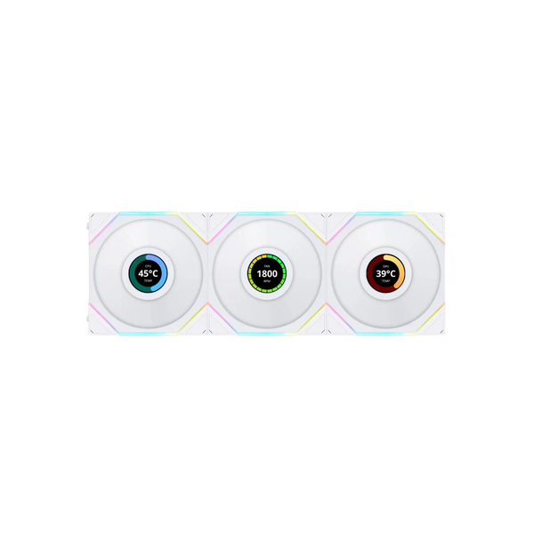 LIAN LI UNI FAN TL-LCD Wireless 120mm ARGB Case Fans with 1.6 Inch LCD Screen 3 Pack - White