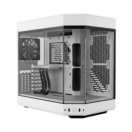 HYTE Dual Chamber Panoramic Tempered Glass ATX Case With 3 Fans - White