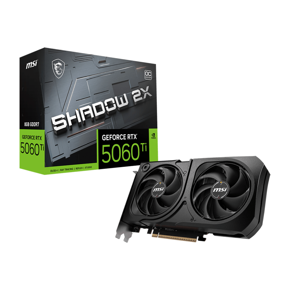 MSI Nvidia GeForce RTX 5060 Ti 8GB SHADOW 2X OC PLUS Graphics Card - Black