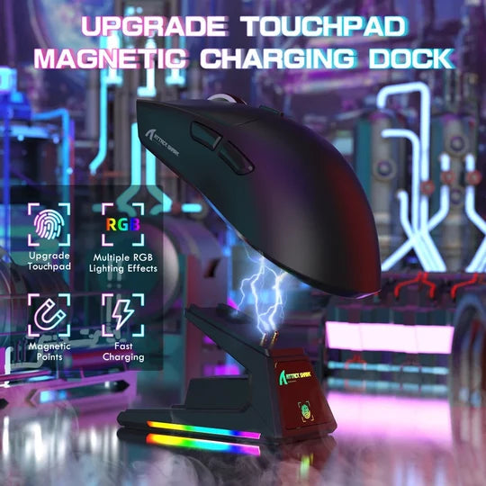 ATTACK SHARK X1 Tri-Mode Gaming Mouse With Touchpad RGB Charging Dock PAW3395PRO Sensor