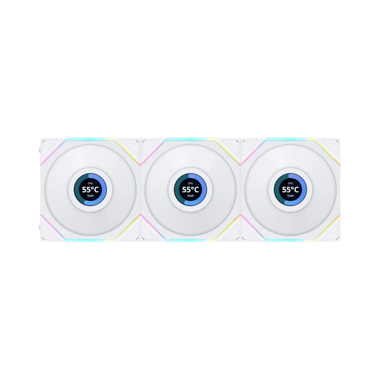 LIAN LI UNI FAN TL LCD 120mm ARGB Cooling Fan with 1.6" LCD Screen (Pack of 3) - White