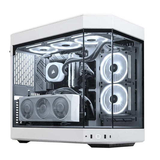 HYTE Y60 Panoramic Tempered Glass E-ATX Mid Tower Gaming Case with 3 Fans - Snow White