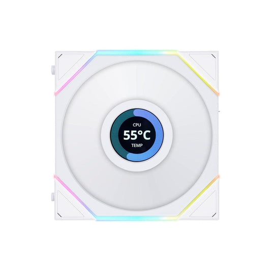 LIAN LI UNI FAN TL LCD Reverse Blade 120mm ARGB Cooling Fan with 1.6" LCD Screen (Single Pack) - White