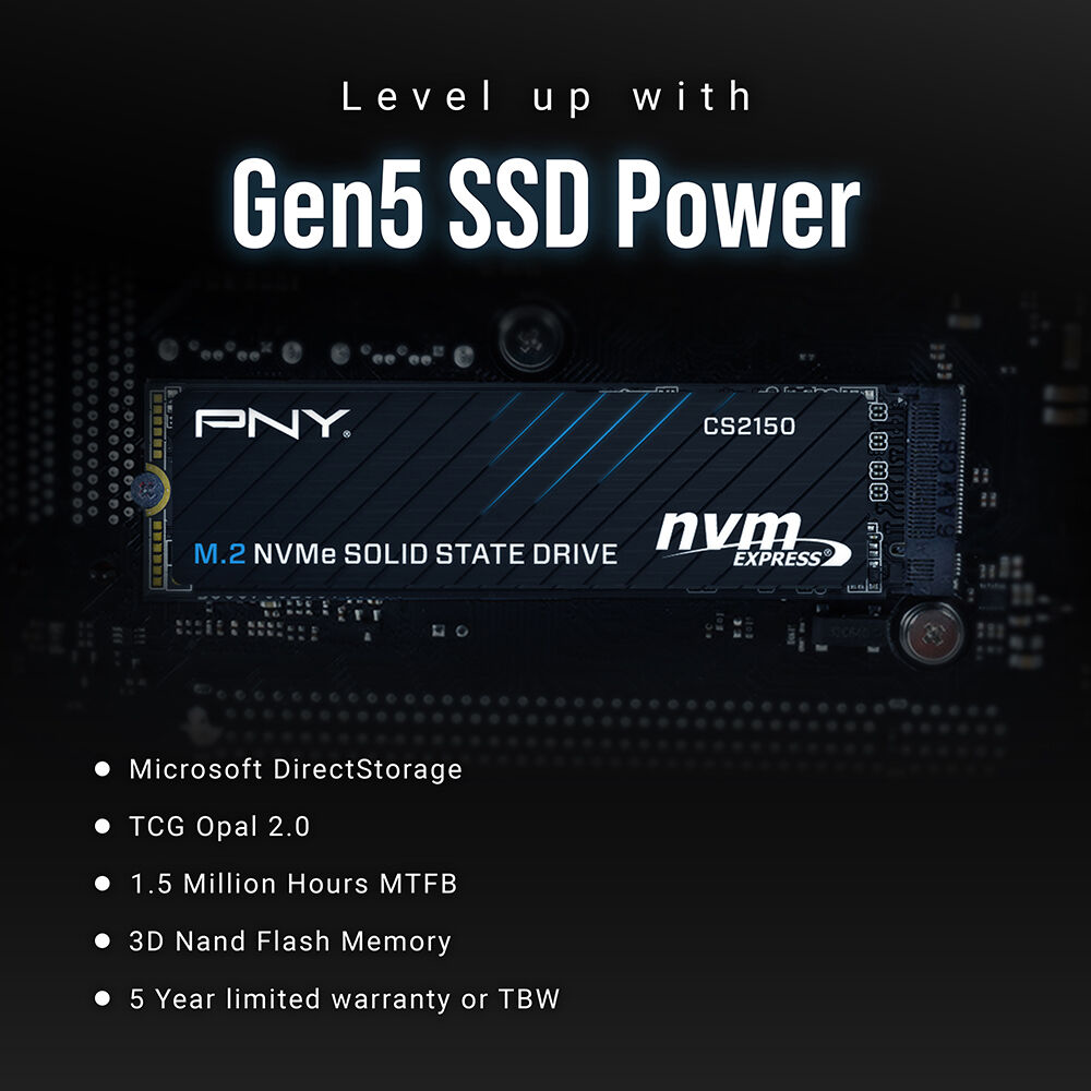 PNY SSD CS2150 M.2 2280 PCIe GEN5X4 NVMe SSD (R:10,300 MB/s W:8,600 MB/s) - 2TB