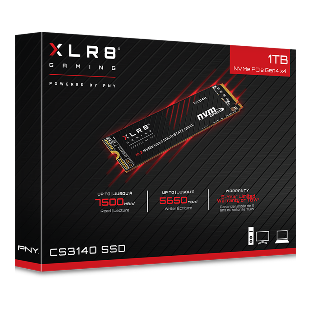 PNY XLR8 CS3140 M.2 NVMe Gen4x4 (7,500 MB/s  5,650 MB/s) - 1TB