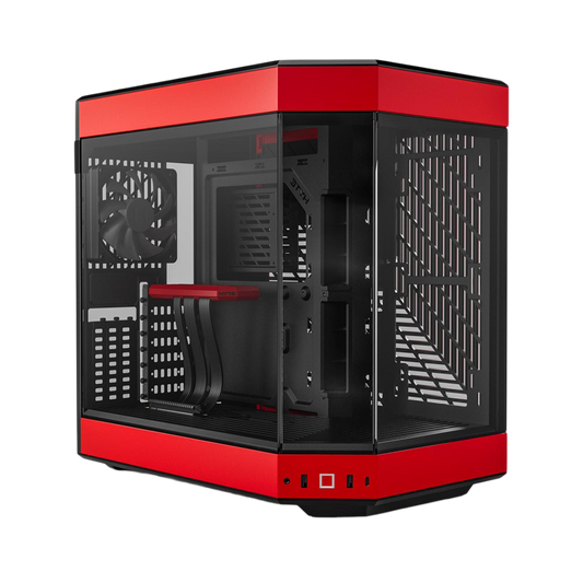 HYTE Dual Chamber Panoramic Tempered Glass ATX Case With 3 Fans - Black/Red