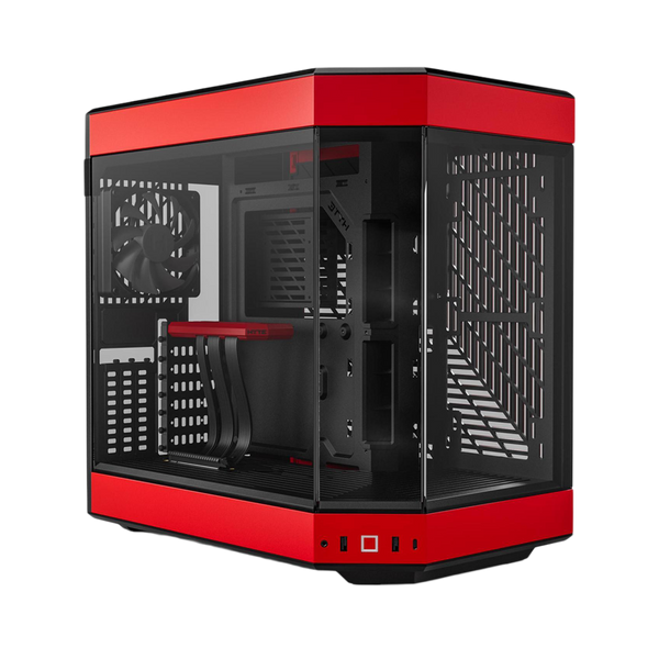 HYTE Dual Chamber Panoramic Tempered Glass ATX Case With 3 Fans - Black/Red