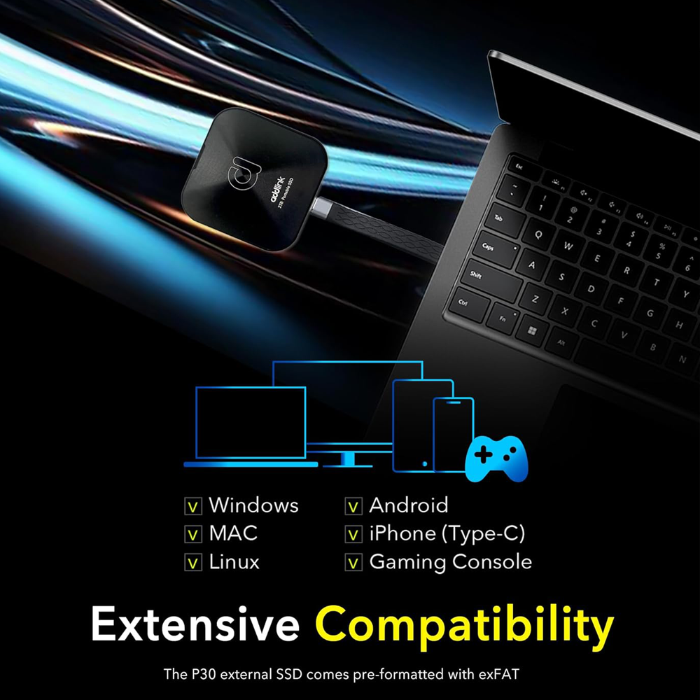 ADDLINK P30 PORTABLE 1TB SSD WITH MAGSAFE AND USB-C TO USB-C CABLE BLACK AD1TBP30B4K