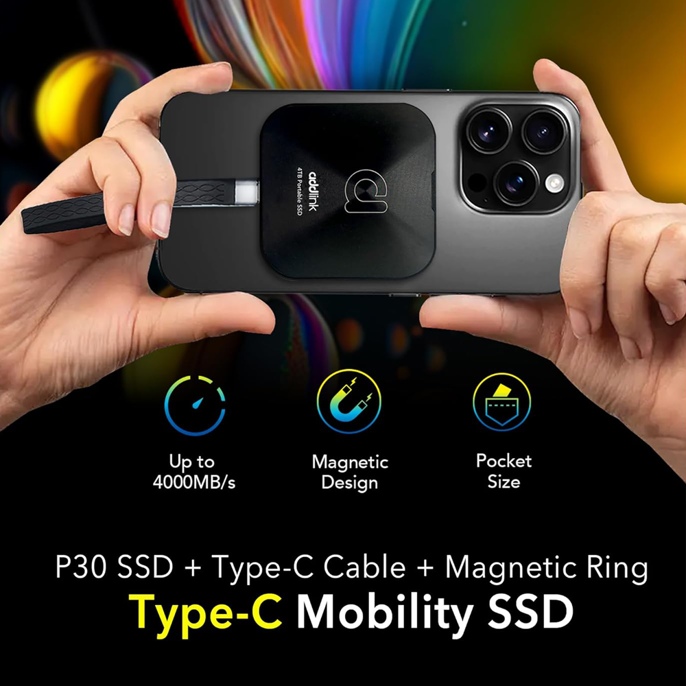 ADDLINK P30 PORTABLE 1TB SSD WITH MAGSAFE AND USB-C TO USB-C CABLE BLACK AD1TBP30B4K