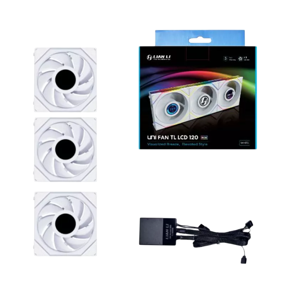 LIAN LI UNI FAN TL LCD 120mm ARGB Cooling Fan with 1.6" LCD Screen (Pack of 3) - White